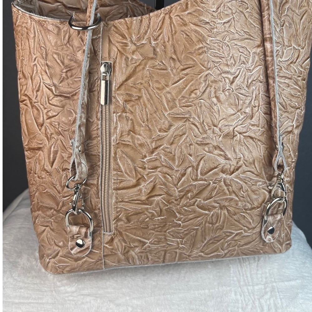 Embossed Leather Tote Bag with Scarf Accent Charm Made in Italy Borse in Pelle - Picture 11 of 16